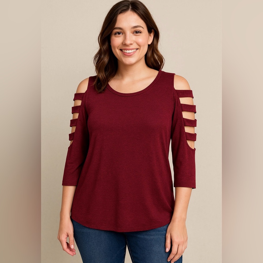 Burgundy Cold Shoulder Top